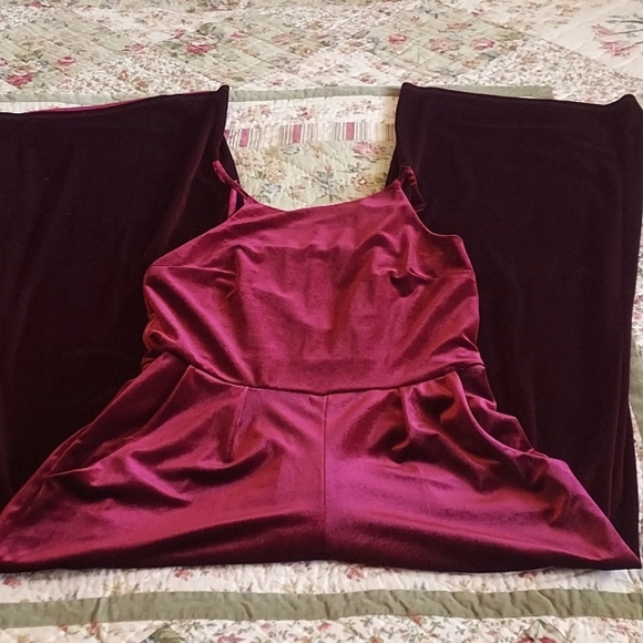 Mm mm mm Pants - Crushed Red Velvet Jumpsuit, NWT